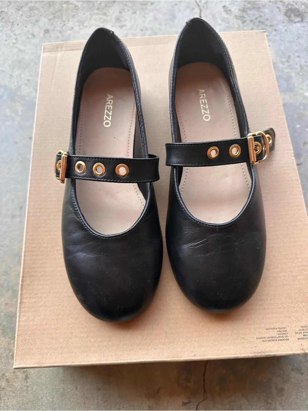 Arezzo Black Mary Jane Flats with Gold Buckle